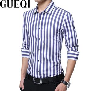 Wholesale- GUEQI Men Fashion Striped Shirts Plus Size M-5XL New Model Long Sleeve Business Man Casual Cotton Tee Shirts