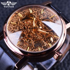 Winner 2022 new Luxury Retro Series Transparent Coffee Case Luminou Clock Men Watch Top Brand Luxury Skeleton Mechanical Wrist Watch