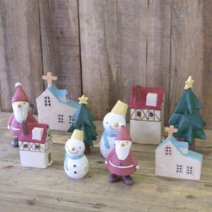 5 datorer Moq Church/Christmas Tree/Snowman/Santa Claus Decoration Fairy Garden Miniatures Ceramic Crafts Resin Christmas Ornament Anime Figure