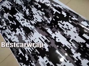 bianco nero urbano Digital Tiger Camo Vinyl Car Wrap Con bolla d'aria Grafica Pixel Camouflage gratuita Adesivo per auto Dimensioni del film 1,52x30m / 5x98ft