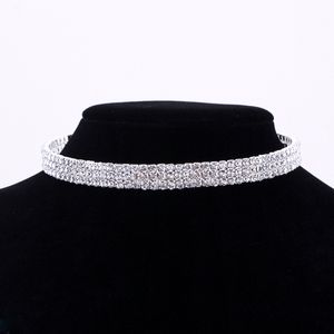 Brudbröllop rad kristall rhinestone choker halsband elegant silver pläterad fest bröllop smycken för kvinnor