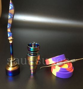 Newest Glass Bong Tool Set Anodized Colorful Titanium Nail Rainbow Carb Cap Dabber Slicone Jar for Glass Water Pipes