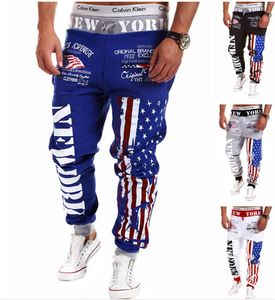 2016 Moda uomo pantaloni da jogging pantaloni skinny pantaloni della tuta hip hop pantaloni da jogging Bandiera lettere stampa pantaloni della tuta