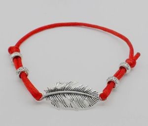 50st Feather Leaf String Lucky Red Cord Justerbar Armband HOT NYHET