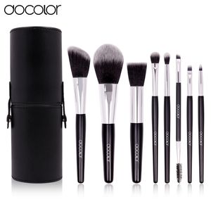 Docolor 8 pcs Cosméticos Escova Conjunto de Pincéis de Maquiagem de Viagem de Alta Qualidade Sintético Cabelo Punho De Madeira Com Cilindro Preto