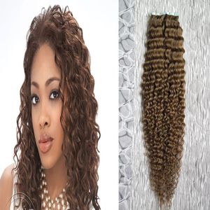 Ludzka taśma w Kinky Curly Light Brązowa taśma w przedłużaniu włosów Ludzki 100g 40 sztuk / opakowania skóry Wątek Hair Extension Taśma Klej