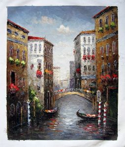 Bella scena veneziana, autentico dipinto a olio dipinto a mano su tela spessa qualità museale in più dimensioni scelte