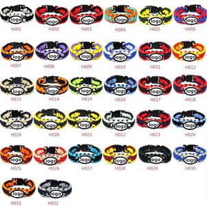 Estilos Misturar Equipa de Futebol Paracord Sobrevivência Pulseiras Custom Made Camping Sports Pulseira logotipo personalizado equipe pulseira guarda-chuva