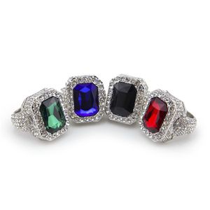 Männer versilbert Rubin Hip Hop Micro Pave Cz Ring Punk Rap Schmuck Größe verfügbar