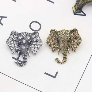 Jóias Vintage Grande Elefante Banhado A Ouro Broche Para As Mulheres Cristal Rhinestone Animal Emblema Terno Cachecol Pin Alloy Broches