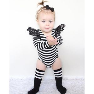 Long sleeve baby striped rompers spring autumn winter infant toddler lace romper solid pure color onesies babies diaper covers bloomers