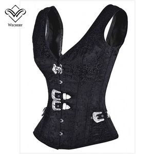 Corsetto Steampunk Abbigliamento gotico Corsetti e bustini Gilet nero 12 Disossato in acciaio Sexy Plus Size Bustier korsett per imbracatura da donna