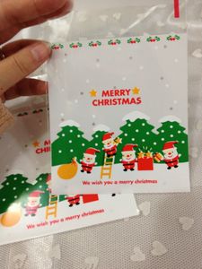 Beyaz 200 adet Noel Noel Baba Tasarımlar Kendinden Yapışkanlı Mühür Snack Çanta / Güzel Bisküvi Ekmek Kurabiye Hediye Çantası 10x11 + 4 cm Zarf