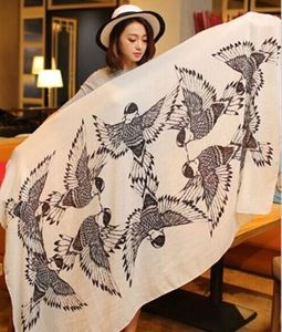 scialle con stampa uccelli in cotone Sciarpa scialle Hijab Sciarpe Parei avvolge Fazzoletto da collo fascia 170 * 100 cm # 3267