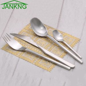 JANKNG 4Pcs/Lot Luxury Silver Flatware Set Stainless Steel Cutlery Set Kitchen Dinnerware Matte Knife Fork Spoon Tableware free shipping