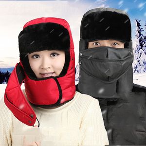 Inverno de Pele De Algodão Unisex Bombardeiro Chapéus Engrosse Manter Aquecido Earflap Hat Crânio Esqui Caps Máscara Pescoço Proteger Chapéus para Mulheres Dos Homens