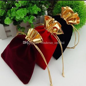 Velvet Drawstring Pouches Bags gold side flannel bags Gift bag Flocked jewelry pouch Favor Holders velvet drawstring bag multi col249G