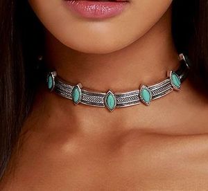 Femme Collier Femme Thai Silber Münzen Bohemian Türkis Anhänger Colar Statement Halsketten Choker Halskette Vintage-Schmuck für Frauen DHN336