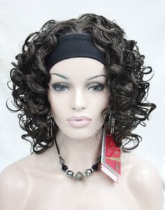 Бесплатная ShippingDark Браун короткие вьющиеся спиральные кудри женщины леди 3/4 половина парик оголовье