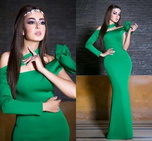 Grüne Schlüsselloch-Abendkleider mit einem Ärmel, Meerjungfrau, lang, mit Blumen, einfache Ballkleider 2017, neueste formelle Partykleider aus dem Nahen Osten