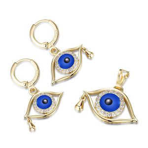 Turkije blauwe oogvormige k geel goud gevuld etnische stijl dames hanger oorbellen sieraden set trendy accessoires