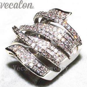 Vecalon Moda Paver Set 170 PCS Simulado Diamante CZ Noivado Anel de Banda de Casamento para Mulheres 10Kt Branco Ouro Cheio Party Anel