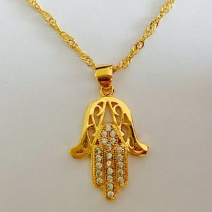 Fatima Hand Hängsmycke Halsband Antik Gul Guldpläterad Kvinnor Man Religiös Hot Fashion Hamsa Hand Smycken