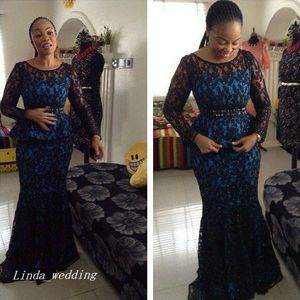 2019 Långärmade Slace Moder av bruden Klänningar Elegant Högkvalitativ Afrikansk Nigeriansk Formell Bröllopsfestklänning