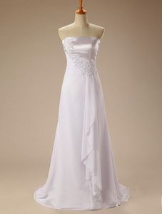 2017 Yeni Zarif Boncuklu Beyaz A-line Gelinlik Aplikler Uzun Düğün Parti Elbise Gelin Törenlerinde WD1077
