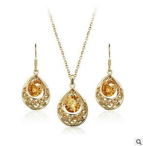 Classic Retro Water Drop Zircon Gold Plated and Silver Plated Jewelry Set Austrian Crystal Necklace and Earrings on Sale