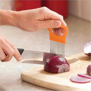 Easy Onion Tomat Vegetabilisk Slicer Skärande guide Hållare Skivning Cutter Gadget # R410
