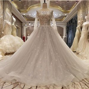 Shinning Długie Rękawy Suknie Ślubne 2018 Wiosna Lato A Linia Suknie Ślubne Cekiny Aplikacje Lace Up Hollow Back Wedding Vestidos