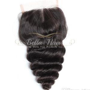 Peruansk 4x4 Middle Part Loose Wave Transparent HD Spetsstängning Mänskliga hårstängningar väver naturligt färg Bella hår