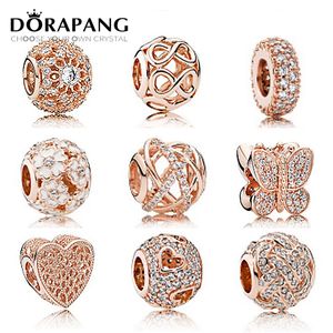 DORAPANG S925 Sterling Silver Rose Clear CZ Charm perline braccialetto collocazione braccialetto fai da te perline per gioielli all'ingrosso della fabbrica