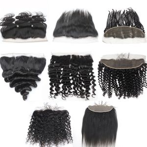 13X4 HD Lace Frontal Wholesale 8A Brazilian Body Wave Curly Straight Ear to ears Closures 1B Virgin Human Hair