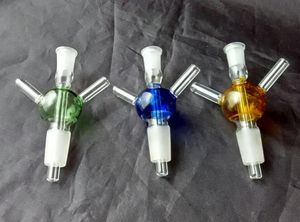 Wholesale free shipping Spherical glass 3 through the ferrule, Hookah glass / glass bong / pipe fitting color random delivery