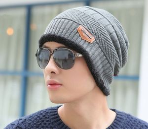 Discount Winter Warm Unisex Knitted Beanies Hat Thick Fleece Slouchy Solid Outdoor Ski Skullies Cap 10pcs/lot