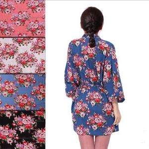 New Fashion Floral Women Wedding Bridal Kimono Robe Flower Cotton Lady Spa Night Dress Free Shipping