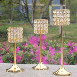 Free shipping metal golden finish candle holder with crystals wedding candelabra centerpiece 1 set=3 pcs candlesticks