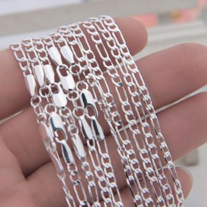 100pcs 925 Solidne łańcuchy srebrne 2 mm 2 mm Womens Figaro Link Naszyjnik 16 30