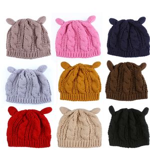 Zimowe Wełny Kobiety Czapki Ciepłe Miękkie Czaszki Dziany Czapki Cute Cat Ear Panie Berets Kobiet Dziewczyny Chleb Twist Dzianiny Kapelusze Gorro GH-150