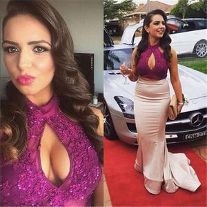 Duas Peças 8o Grau de Formatura Vestidos de Baile Árabe Dubai Kaftan Lace Lantejoulas Neckhole Vestido de Noite Sereia Vestido de Festa vestido longo