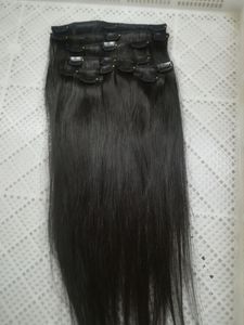 Elibess Hair Virgin Clip In Hair Extension 100g 9pieces / Parti 1B Naturfärg Mänskligt hårklipp i