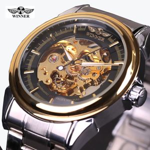 2021 NEU! Gewinner Mechanische Uhr Männer Top Marke Hohl Skeleton Automatische Mechanische Uhr Männer Steampunk Stahl Uhren Getriebe Uhr Erkek Saat