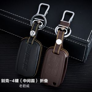 100% äkta läderbil nyckelfall 4 Knappar Fällbara för Buick Old Regal Car Key Holder Bag Bil Key Accessorie