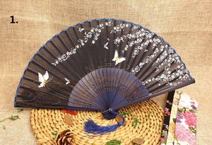 100pcs Vintage Chinese Japanese Silk Butterflies Flower Sakura Folding Bamboo Hand Fan Wedding Bridal Favors Party Prom Gift ZA0952