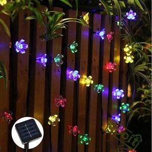 50 LED 7M Brzoskwini Sakura Kwiat Słoneczny Lampa LED String Fairy Lights Solar Garlands Garden Christmas Decor na zewnątrz