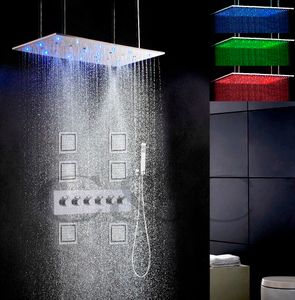 5 funzioni dell'acqua funzionano insieme o separatamente 80X40 CM Rain Swash Soffione doccia nebulizzante Bagno Rubinetto doccia a LED Set 008-80X40QWL-6MF