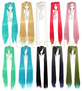 affascinante bella nuova vendita calda migliori parrucche anime cosplay lunghe Vocaloid Hatsune Miku 2 coda di cavallo