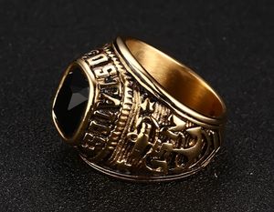 Titanium Steel Men Punk Ring Vintage Jewelry Carved Geometric Hipsters IP Gold Plated Rhinestones High Polished Accessories Size 8-11